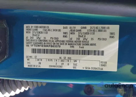 2019 Ford F-150 Xlt z USA, uszkodzony, nr VIN 1FTEW1E50KFB03370